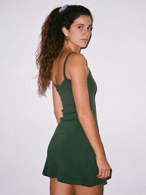 Los Angeles Apparel Rib Spaghetti Mini Dress in Forest Green - Size Medium
